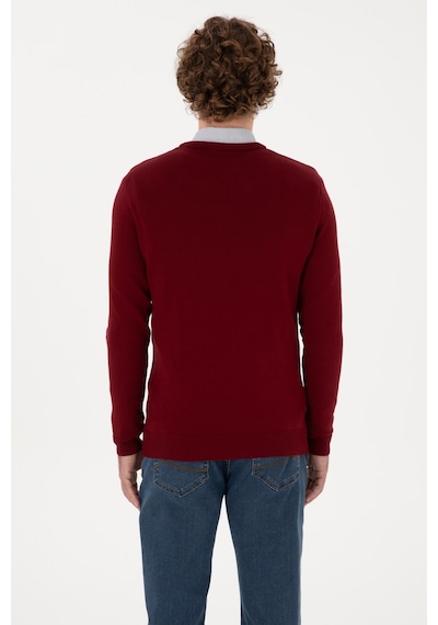 U.S. Polo Assn. Erkek Slim Fit V Yaka Bordo Basic Kazak 50313668-VR014