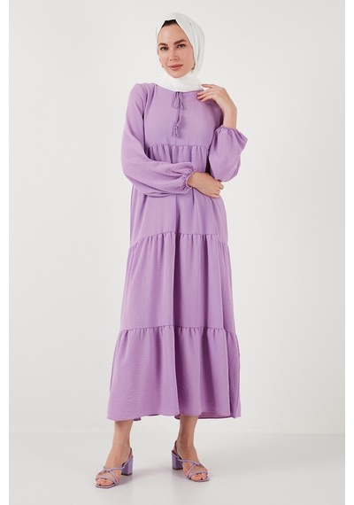 Lela Modest Regular Fit Dik Yaka Uzun Bayan Elbise 611El545 Eflatun