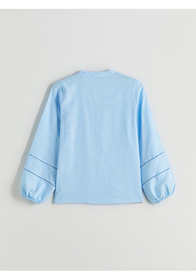Lcwaıkıkı Classic Mavi Kaçık Yaka Oversize Bluz