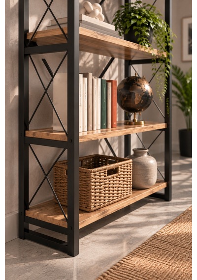 Sulorahome 5 Raflı Metal Kitaplık Ceviz Desenli 180 Cm