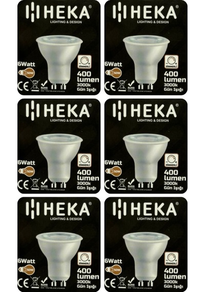 6 Adet Heka 6w 50w 3000k Sarı Işık Gu10 Duylu Dim Edilebilir Led Spot Ampul Heka