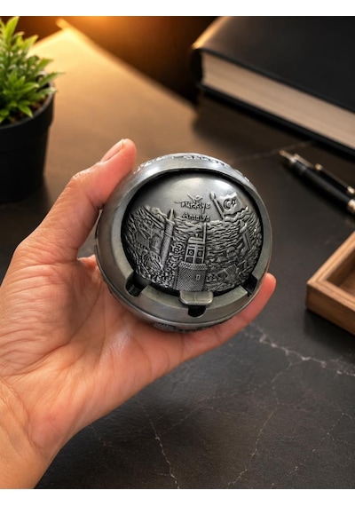 Dekoratif Metal Küllük Kapaklı Retro Masaüstü Küllük 7.5 Cm Açılır Kapanır