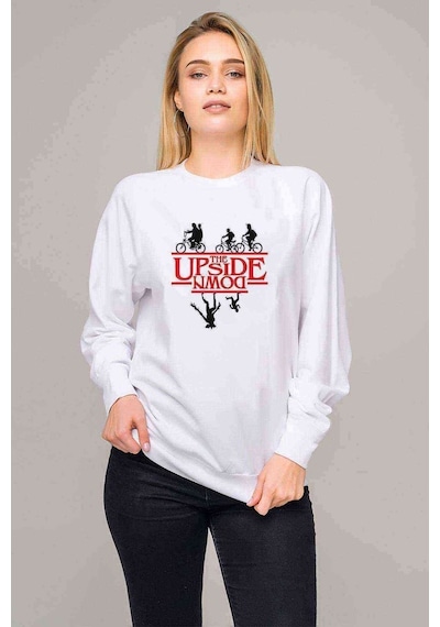 Stranger Things The Upside Down Baskılı Beyaz Kadın Sweatshirt (528338392)