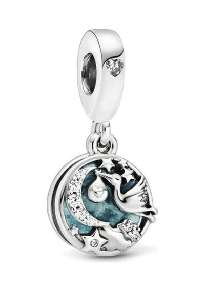 Nur Silver Mavi Mineli Bebek Ve Leylek Gümüş Charm Nur-bl01004