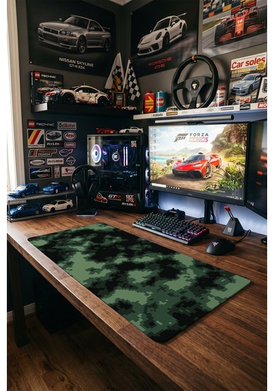 Dijital Kamuflaj Gaming Mousepad Xxl 90x40 Cm Kaymaz Taban Dikişli Kenar Yeşil Oyuncu Mousepad