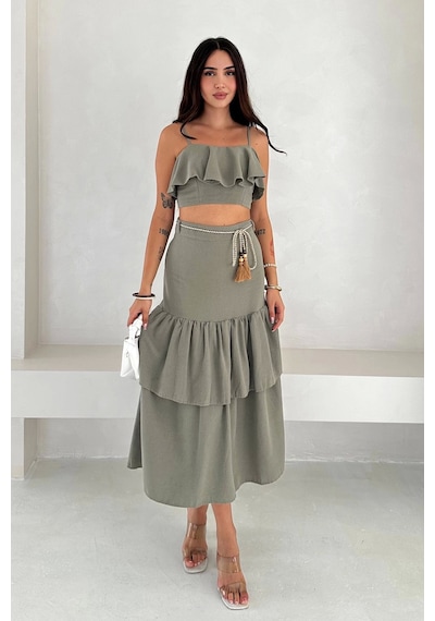 Asprin Fashion Kat Bluz Etek Takım Haki Haki
