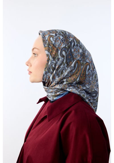 Mirsoy Scarf Rana Etnik Desen Eşarp Mavi