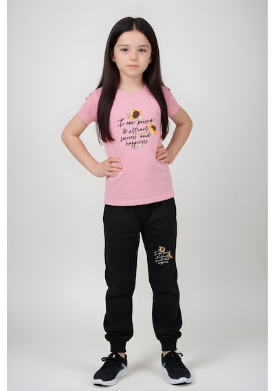 Panios Kids I Am Poised Baskılı Kız Çocuk Tişört Ve Eşofman Alt-üst Takım Açık Pembe