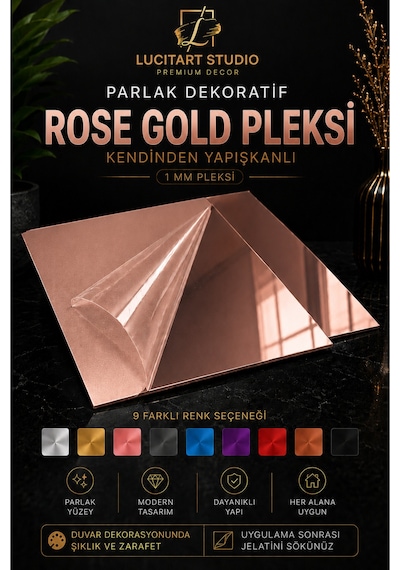 Lucitart Kendinden Yapışkanlı Parlak Dekoratif Pleksi Kare Duvar Paneli 9 Renk Seçeneği Modern Duvar Dekoru Rose Gold Lucitart Kendinden Yapışkanlı Parlak Dekoratif Pleksi Kare Duvar Paneli 9 Renk Seçeneği Modern Duvar Dekoru Rose Gold