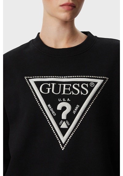 Guess Cn Triangle Glitter Sweat W6yq14k4352 Kadın Sweat W6yq14 K4352 Jblk Siyah