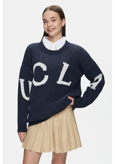 Ucla Lımas Koyu Lacivert Bisiklet Yaka Jakarlı Oversize Kadın Triko Koyu Lacivert