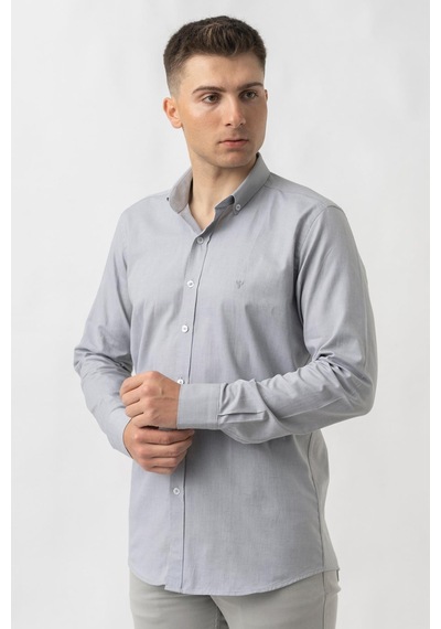 White Stone Aarburg G45044 Pamuklu Regular Fit Oxford Gömlek Gri-gri Gri