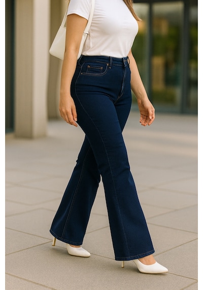 Cedy Denim Cedy Denım - Kadın Büyük Beden İspanyol Paça Yüksek Bel Skinny Fit Likralı Pantolon C628 Lacivert