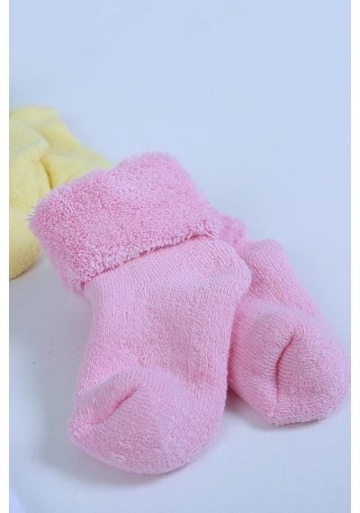 Baby Shez %100 Pamuklu 6'lı Yenidoğan Havlu Kışlık Bebek Çorap Pembe