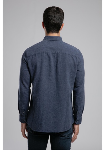 Lee Cooper Tiles Erkek Dokuma Uzun Kol Gömlek İndigo-21495 İndigo