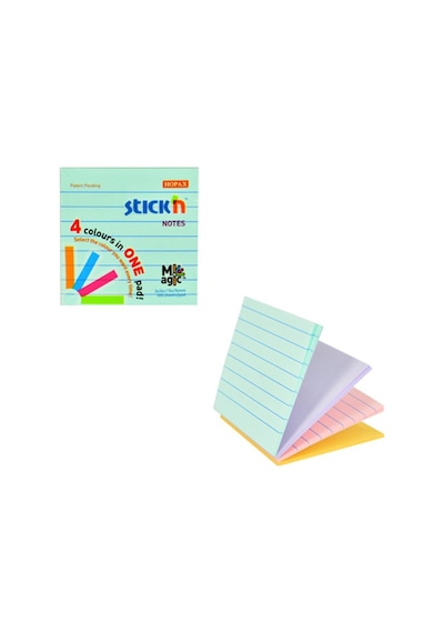 Stick'n 21577 Yapışkanlı Not Kağıdı 76x76 Çizgili 100 Yaprak 4 Renk