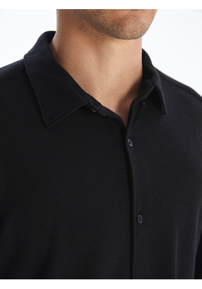Lcw Vision Siyah Slim Fit Uzun Kollu Erkek Dokulu Gömlek