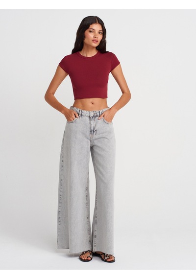 Dilvin 31810 Bisiklet Yaka Crop T-shirt-açık Bordo Açık Bordo