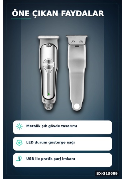 3 Kademeli Tıraş Makinesi Paslanmaz Çelik Bıçaklı 2 Saat Kullanım Usb Şarjlı Bx-313689