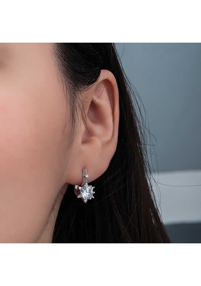 Gümüş Çiçek Desenli Kadın Küpe 14 MM-Gümüş