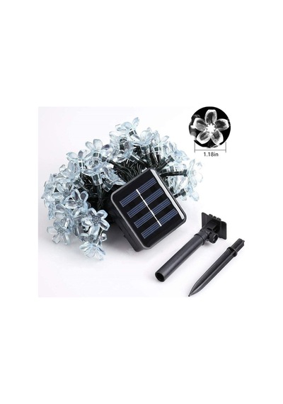 Çiçek Desenli Solar Aydınlatma-50 Ledli 8 Modlu Güneş Enerjili Beyaz Renkli Işık Aydınlatma 7 Metre