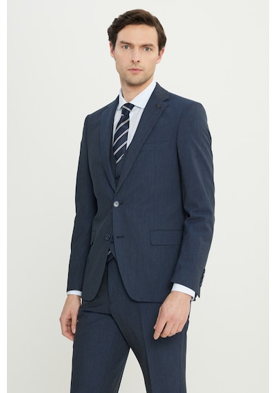 AC&Co / Altınyıldız Classics Erkek Lacı Slim Fit Dar Kesim Mono Yaka Yelekli Takım Elbise Lacı Lacivert