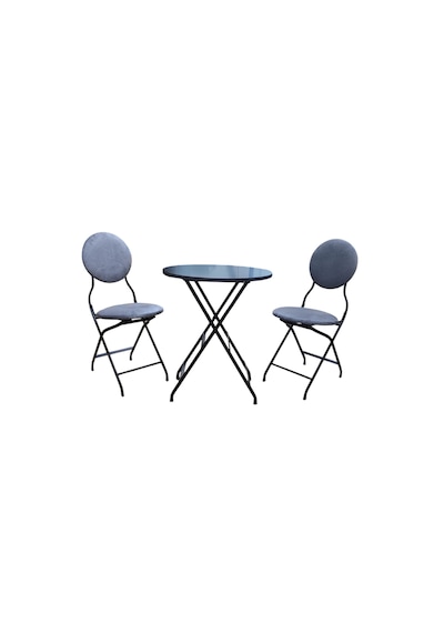 Katlanabilir Gri Kumaş Metal Masa Ve Sandalye Takımı - 2 Sandalye