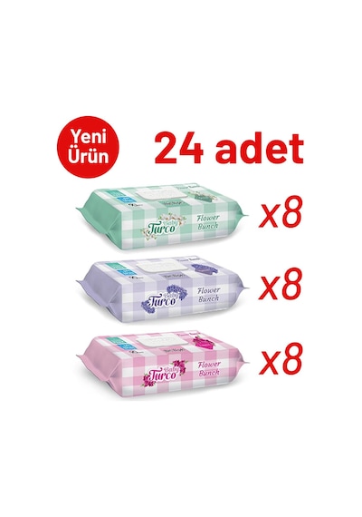 Baby Turco Islak Mendil Çiçek Demeti 3 Çeşit 24X90 Adet