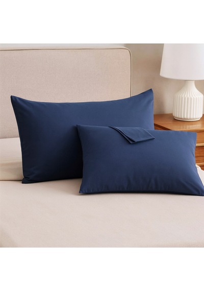 Lacivert Pamuk Kumaş Kapaklı Yastık Kılıfı 2 Adet 50 X 70 Cm