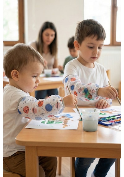 Sıvı Geçirmez Lastikli Bebek Mama Beslenme Kolluğu Seti Çocuk Aktivite Etkinlik Kol Kılıfı Planet
