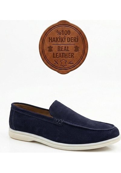 DMR Elegance Ba0252 %100 İçi Dışı Hakiki Deri Erkek Lacivert Süet Casual Loafer Termo Taban Ayakkabı Rekli