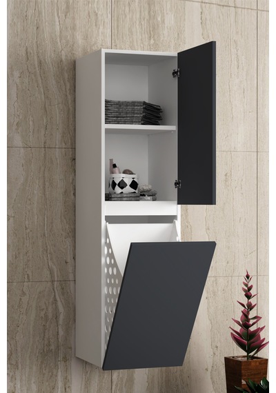 Çiğdem 55+35 Cm Beyaz-füme Balon Mdf Seramik Lavabolu Sepetli Asma Banyo Dolabı Takımı