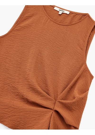 Koton Kolsuz Bisiklet Yaka Drape Detaylı Bluz Kahverengi 5sak60256pw Kahve