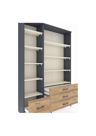Arges Dolap 9 Raflı 4 Çekmeceli 132x30x195 Antrasit-aytaşı/çam Antrasit