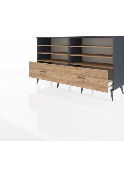 Hyperion Konsol 6 Raflı 2 Çekmeceli 176x44x99 Antrasit-çam Antrasit-çam
