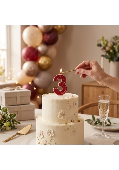 Kırmızı Sim Pasta Mumu Doğum Günü Mum 3 Yaş