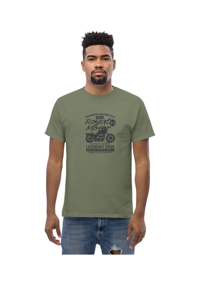 Wildstyle Royal Motor Legendary Rider Motosiklet Vintage Motor Baskılı Unisex Bisiklet Yaka Pamuklu Tişört - H