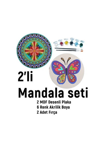 2'li Mandala Boyama Seti- Okul - Aile Etkinliği-2 Ham Mdf Plaka,