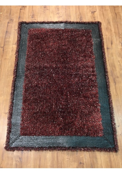 Saray Halı Simli Deri 125X180 Kırmızı Derili Simli Halı !