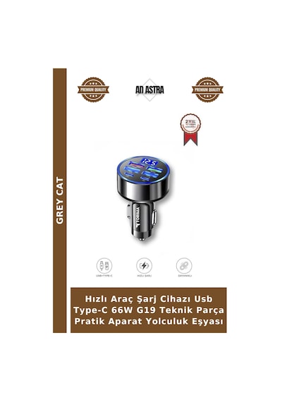 Hızlı Araç Şarj Cihazı Usb Type-c 66w G19 Teknik Parça Pratik Aparat Yolculuk Eşyası