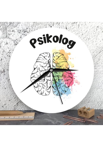 Psikoloğa Hediye Ahşap Duvar Saati 0240-beyaz-şekilli-48cm