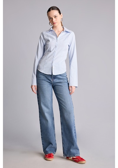 Defacto %100 Pamuk Yüksek Bel 90s Wide Leg Jean Pantolon H6912ax26aunm28 Mavi-nm28
