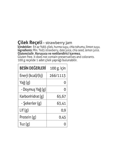 Pol'sgurme Çilek Reçeli Chia Tohumlu Şeker İlavesiz %65 Meyve Oranlı 285 Gr