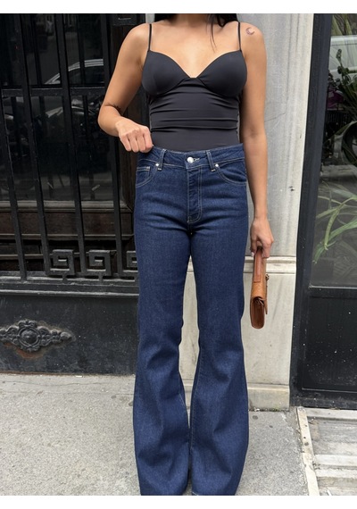 Out Of Standart Kadın Midwaist Flare Yüksek Bel Geniş Paça Jean Pantolon İndigo