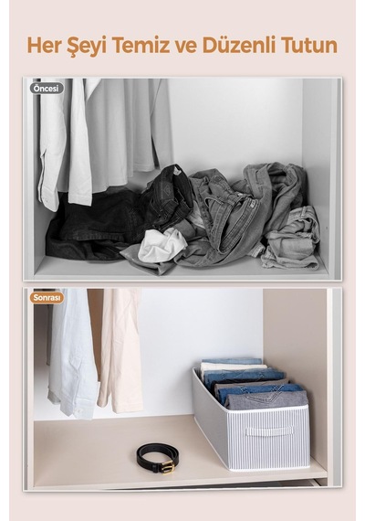 Dolap Içi Pantolon Düzenleyici Saklama Kutusu Organizer Çizgili Kumaş 40 X 40 Beyaz Tr Diğer