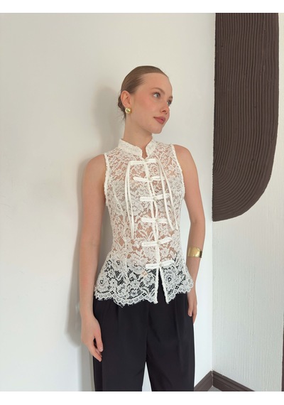 Verymoda Dantel Yelek D3047 Krem