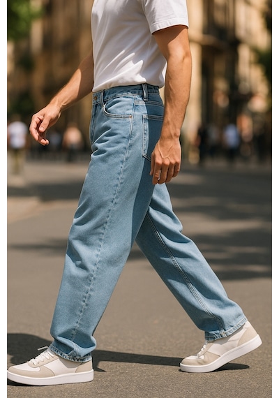 Cedy Denim Yüksek Kalite Baggy Fit Jean Leon Yüksek Bel Bol Kesim Kot Pantolon C352 Açık Mavi