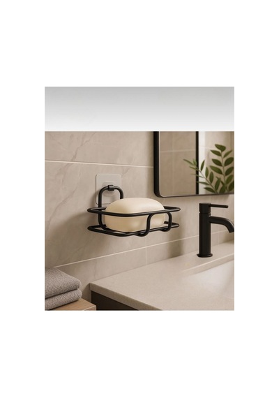 Buççin Online Mağaza Yapışkanlı Siyah Katı Sabunluk Mutfak Banyo Rafı Sabunluk Metal Siyah Çok Renkli