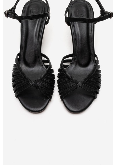 Luvishoes Danıca Siyah Cilt İnce Bantlı Kadın Topuklu Ayakkabı