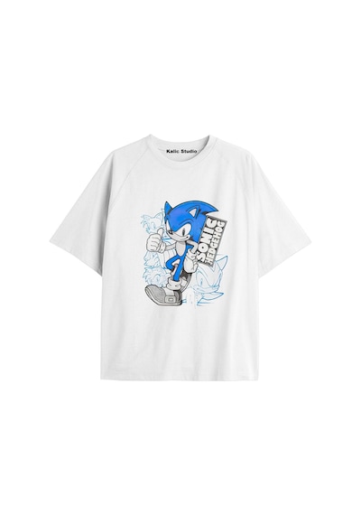 Kalic Studio Unisex Bay Sonic Desenli Beyaz Yazlık T-shirt Beyaz-197